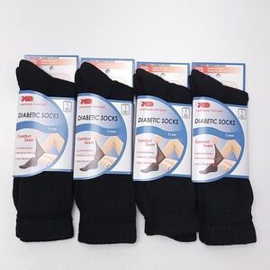 NEW +MD Diabetic Crew Socks XL Lot Of 4 Pair Black Non Binding Circulatory‎